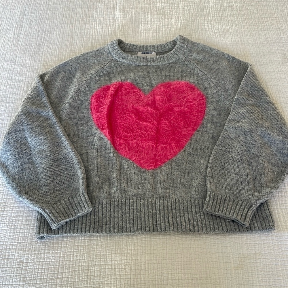 Old Navy Gray Sweater with Pink Heart